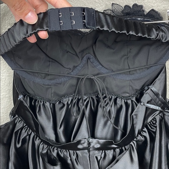 NWT For Love & Lemons Virginia Satin Lace Babydoll Strapless Dress with Gloves M - Picture 7 of 16